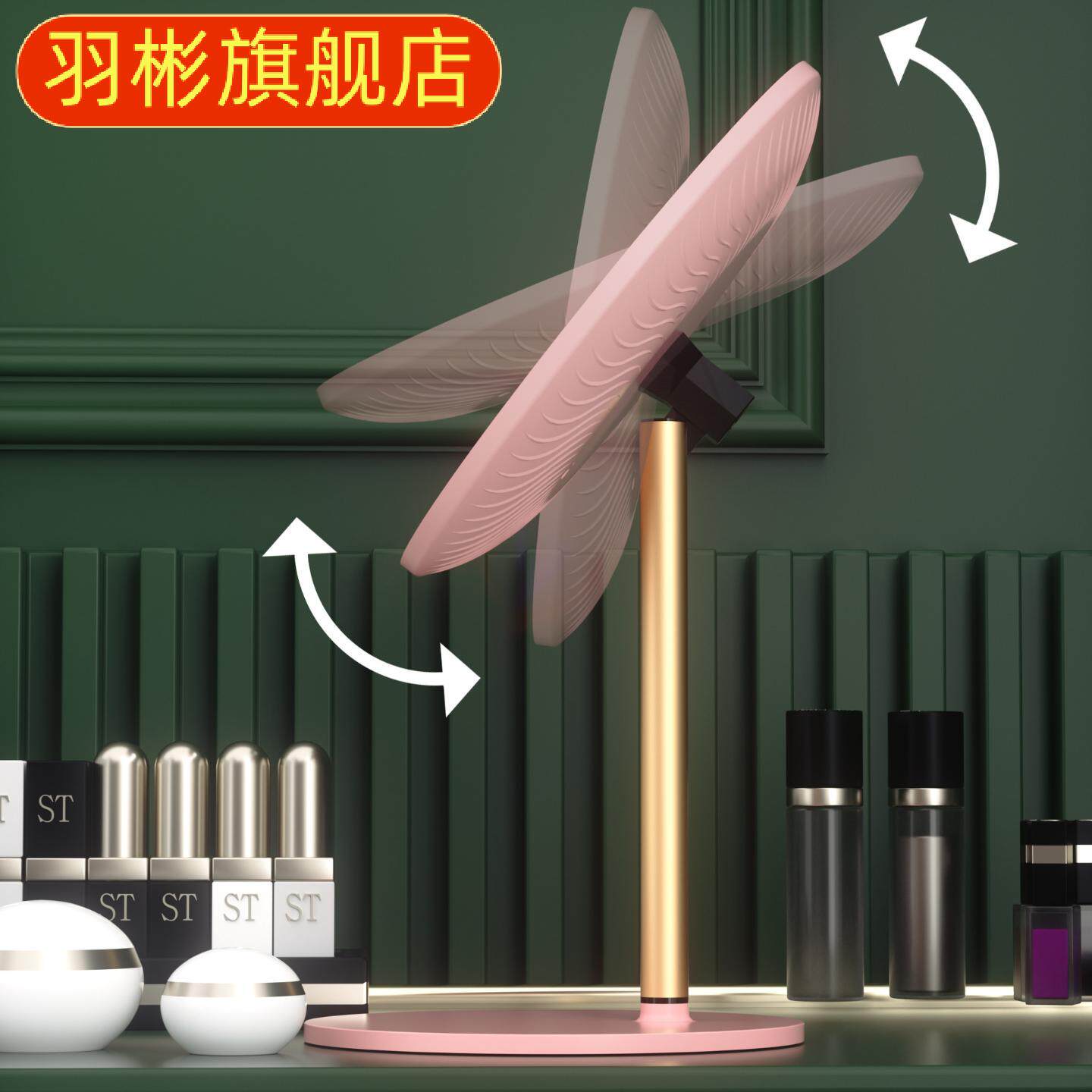 网红圆形镜子家用法式台式桌面浴室带灯梳妆镜发光化妆镜大号