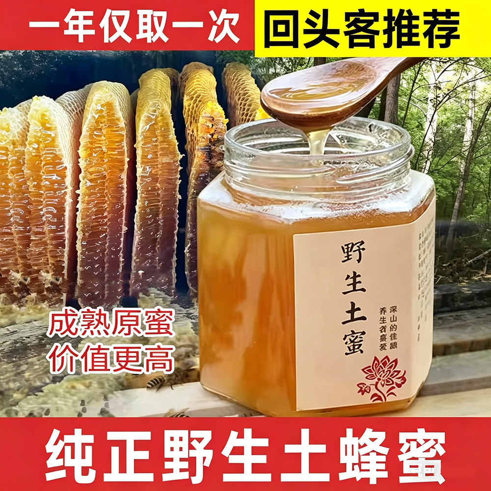 蜂蜜纯正天然野生蜂巢蜜土蜂蜜正品官方百花蜂蜜土蜂蜜 洋槐蜂蜜