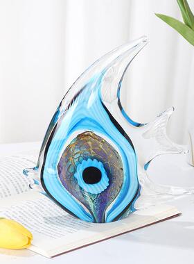 轻奢艺术琉璃多彩神仙鱼月亮鱼创意燕鱼摆件家居客厅装饰工艺品