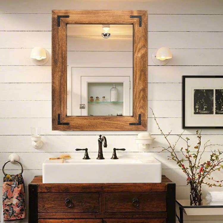 加工木制浴室梳妆台镜，炭烧工艺，乡村风格墙面镜