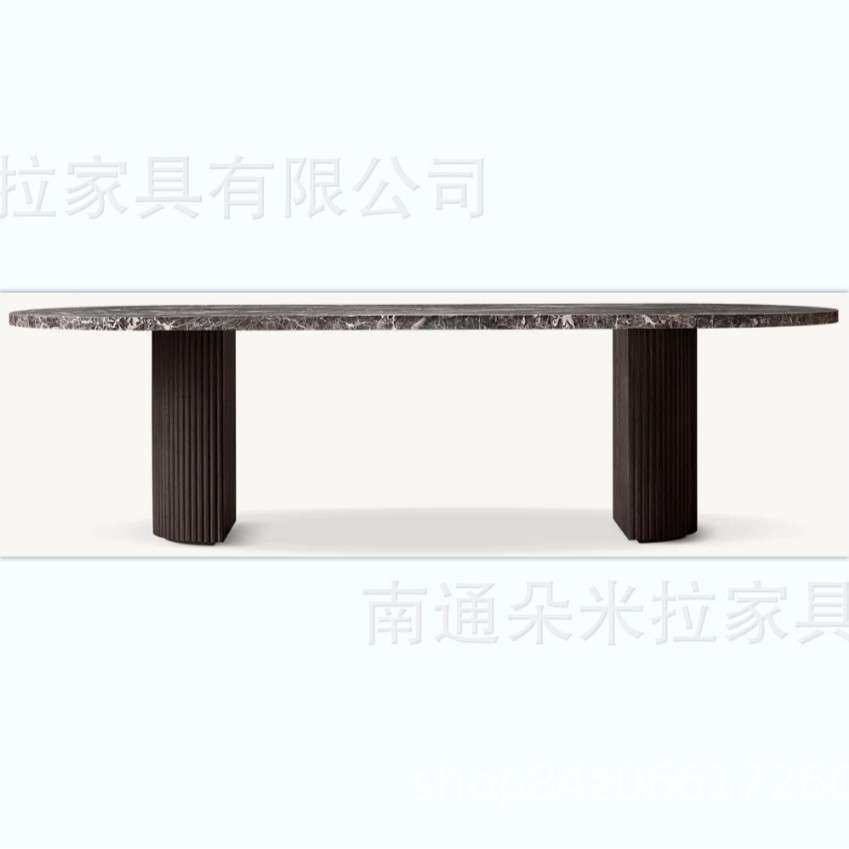 客厅长桌实木餐桌橡木办公桌长方形别墅复古工作台饰面高端大理石