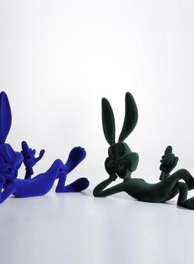 梵茜简约莱茵蓝色动物卡通小兔子装饰摆件样板间童趣玩偶软装摆件