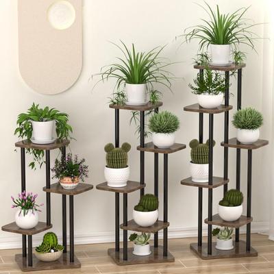多层阳台花盆架绿萝植物收纳实木颗粒落地式置物架家用客厅花架子