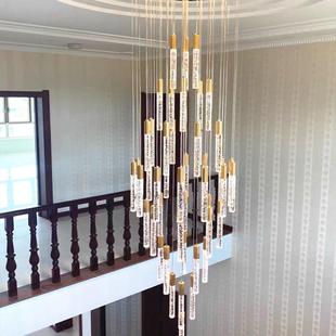 复式 楼旋转楼梯长吊灯中空别墅客厅灯简约后现代酒店led水晶吊灯