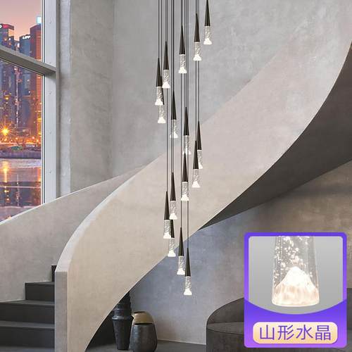 楼梯灯长吊灯复式楼客厅大吊灯现代简约别墅阁楼旋转楼梯水晶吊灯