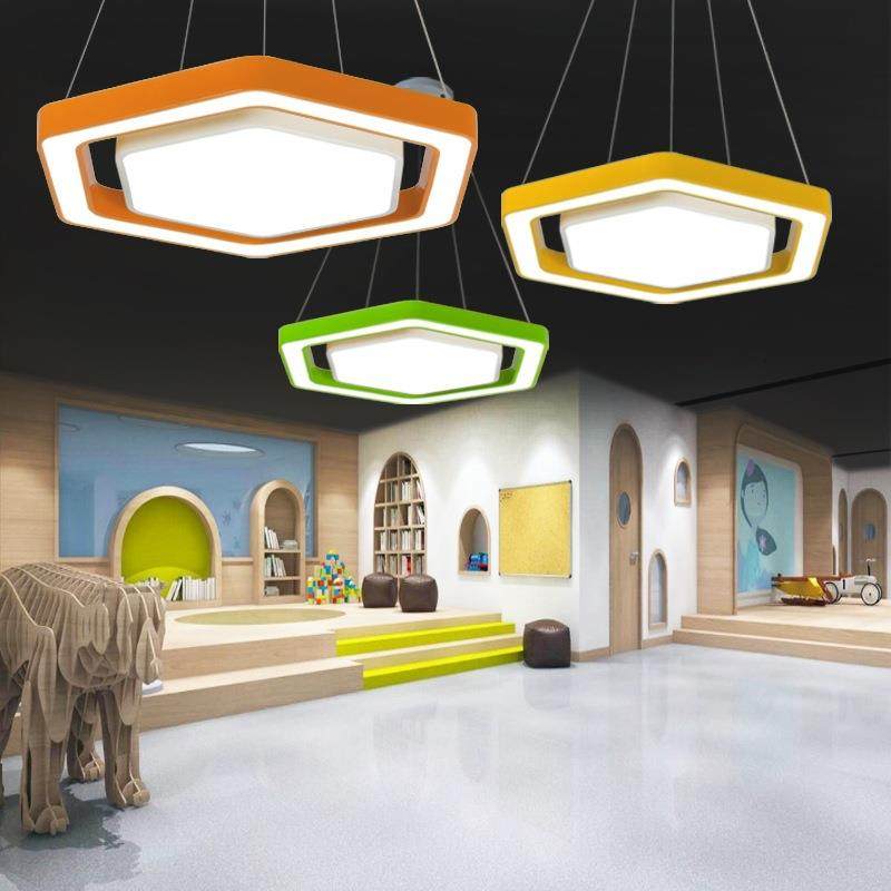 铁艺led灯简约现代六角形办公室吊灯创意幼儿园教室灯大厅过道灯,家装灯饰光源,智能吊灯,淘宝优惠券,粉丝福利购,淘宝优惠卷