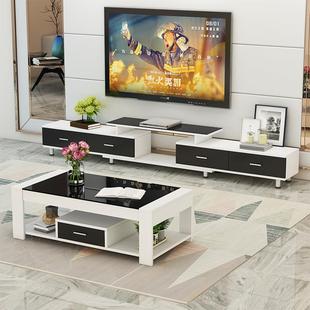 简约现代伸缩电视柜茶几组合钢化玻璃电视机柜木质客厅视听柜