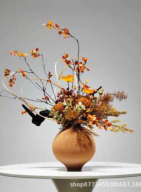 新中式干花橙色调仿真花艺假花干支插花样板房酒店民宿软装饰摆花