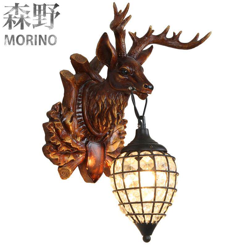 森野照明美式乡村鹿角灯客厅餐厅卧室阳台咖啡厅别墅民宿鹿头壁灯