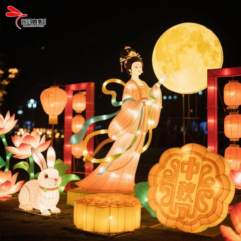 彩蜻蜓中秋花灯造型元宵节发光灯光节国潮民俗灯组大型花灯厂家
