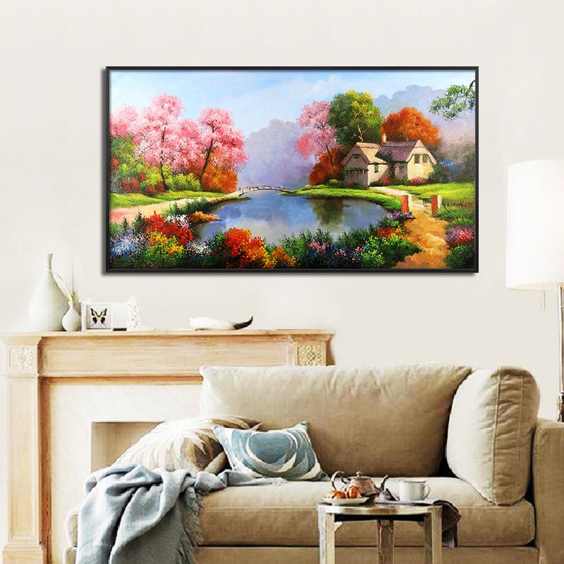 中式简约手绘油画家居客厅餐厅装饰画客厅书房装饰画风景山水