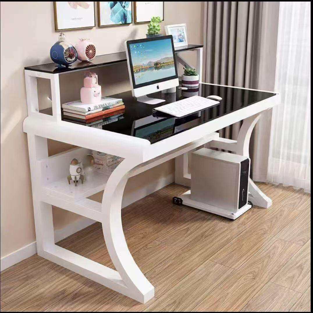 新款电脑桌办公桌家用台式小户型卧室一体弧形简约书桌电竞桌工厂