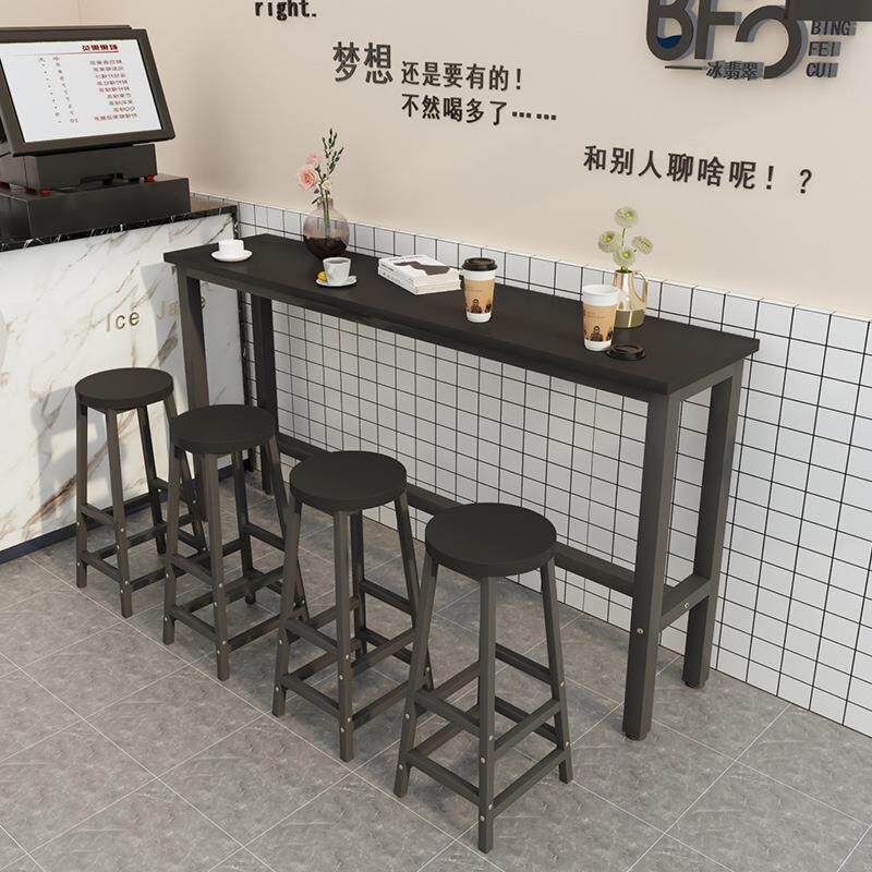 奶茶店吧台桌咖啡厅餐厅靠墙高脚桌酒吧铁艺吧台桌椅家用客厅桌子