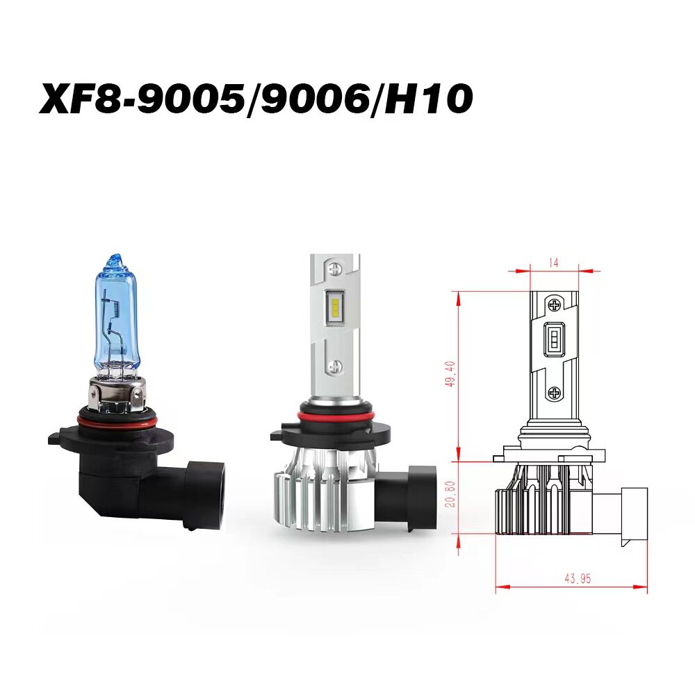 2024新款无风扇款直插式一体化LED车灯 1:1卤素型号9005 9006 H10