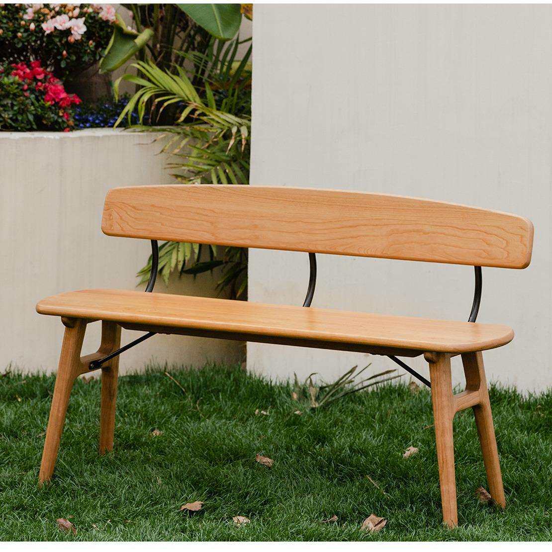 北欧实木长条凳子日式简约餐桌客厅长板凳樱桃木靠背椅子家用家具