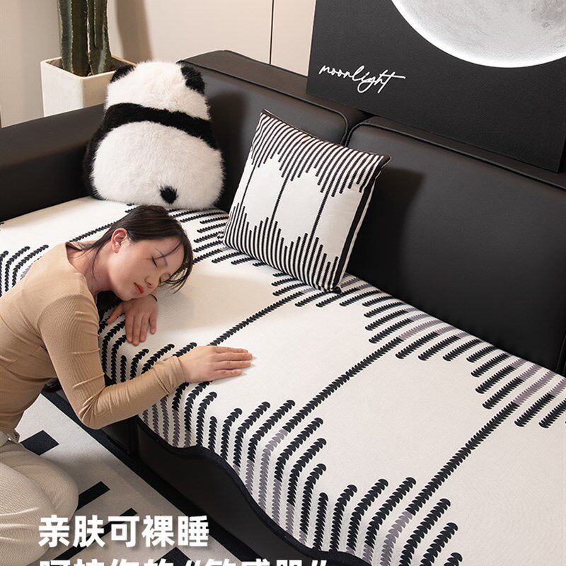 法式高级感异形直排沙发垫四季通用一片式皮沙发坐垫防滑套罩盖布