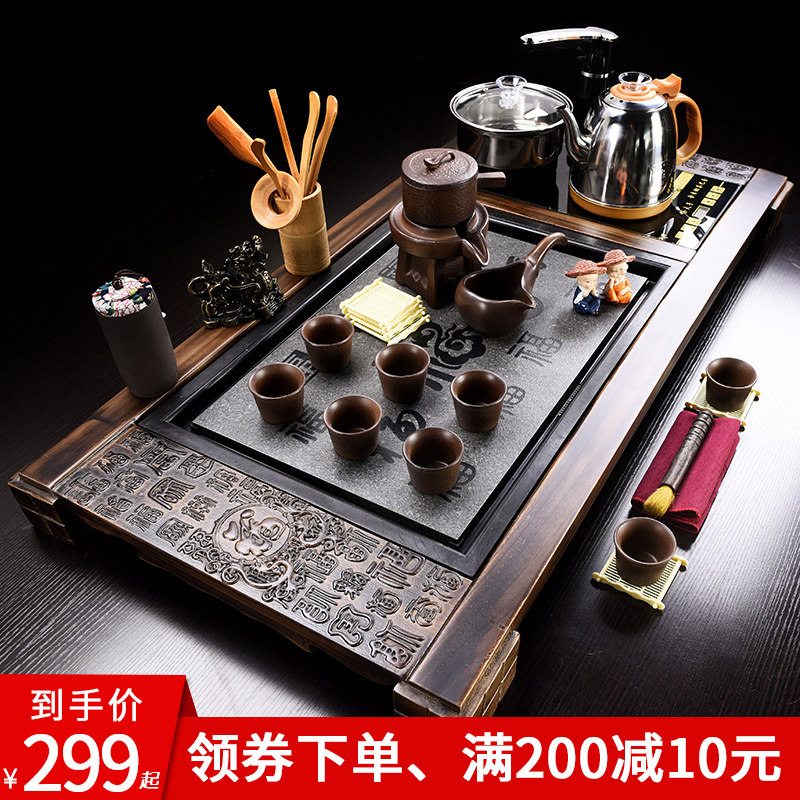 聚森茶具套装家用会客厅全自动一体玻璃茶杯茶道茶台高端功夫茶盘