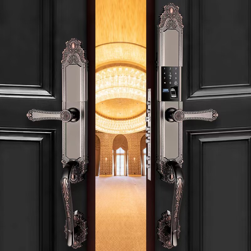 欧式豪华别墅对开大门防盗门智能锁双门通用指纹密码锁防水防冻