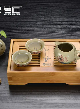 茗匠功夫茶具茶盘全竹制榫卯茶海茶台茶托盛储水式大小号托盘茶托