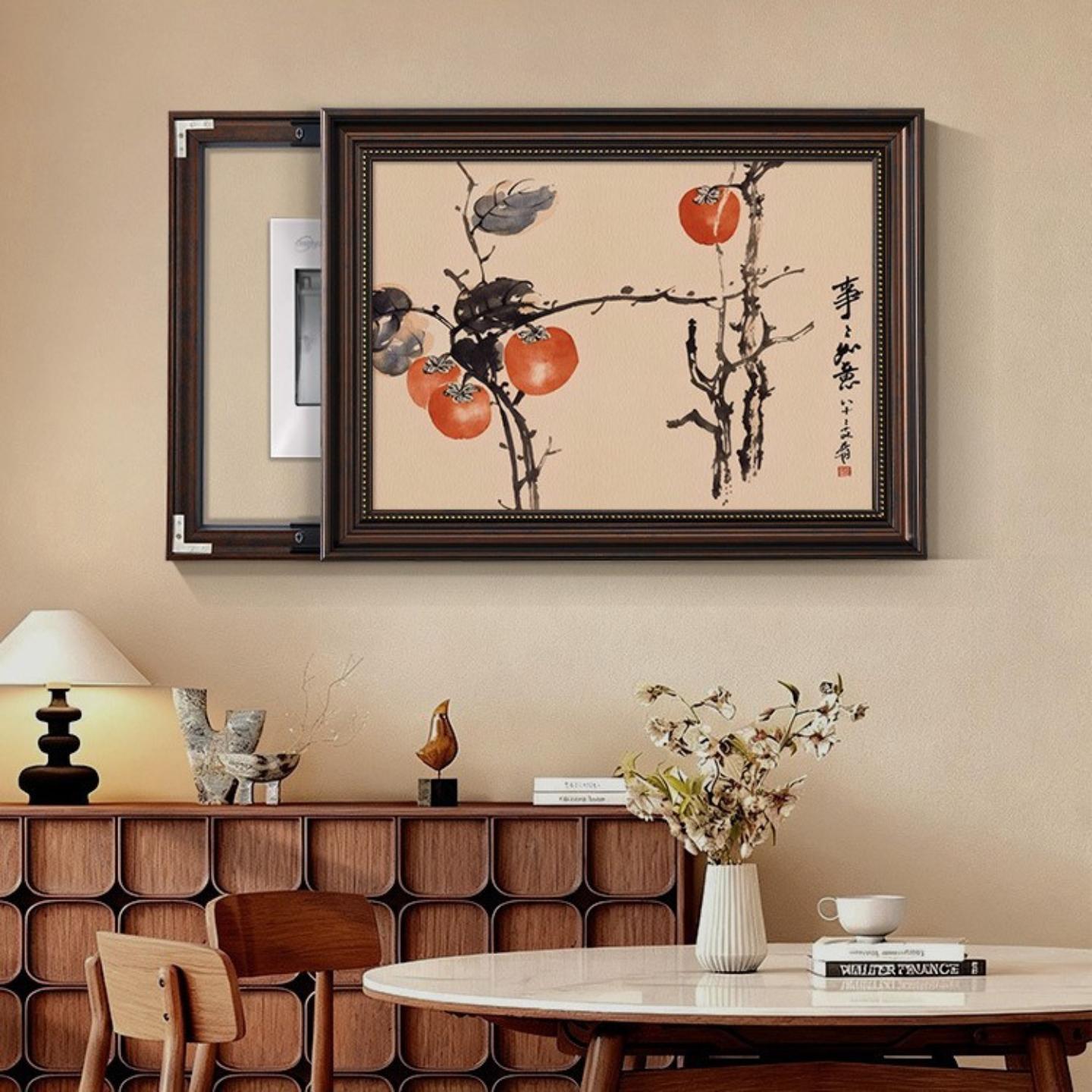 中古风柿子电表箱装饰画图片