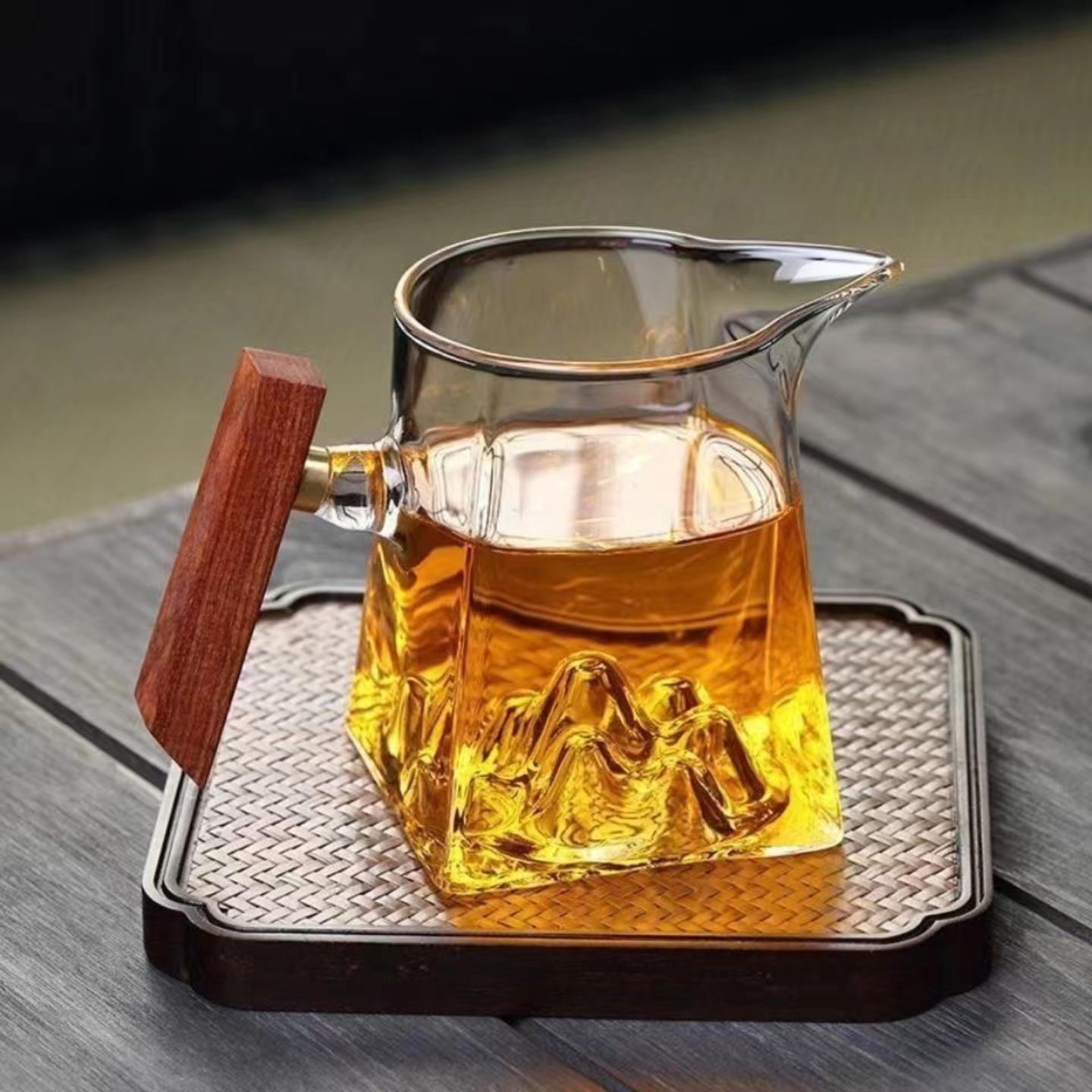 木把四方公道杯玻璃观山茶海带图片