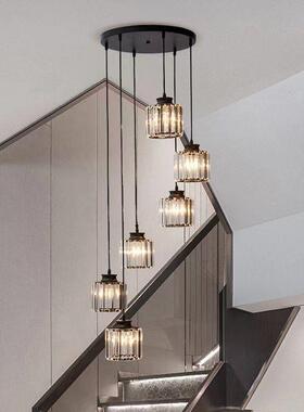 楼梯复式楼吊灯楼梯间轻奢水晶现代简约别墅网红旋转水晶灯