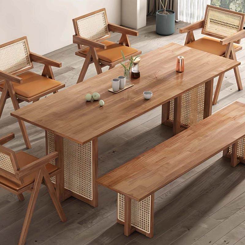 北欧实木藤编藤编餐桌椅家用民宿咖啡馆组阳台组合休闲桌复古桌子