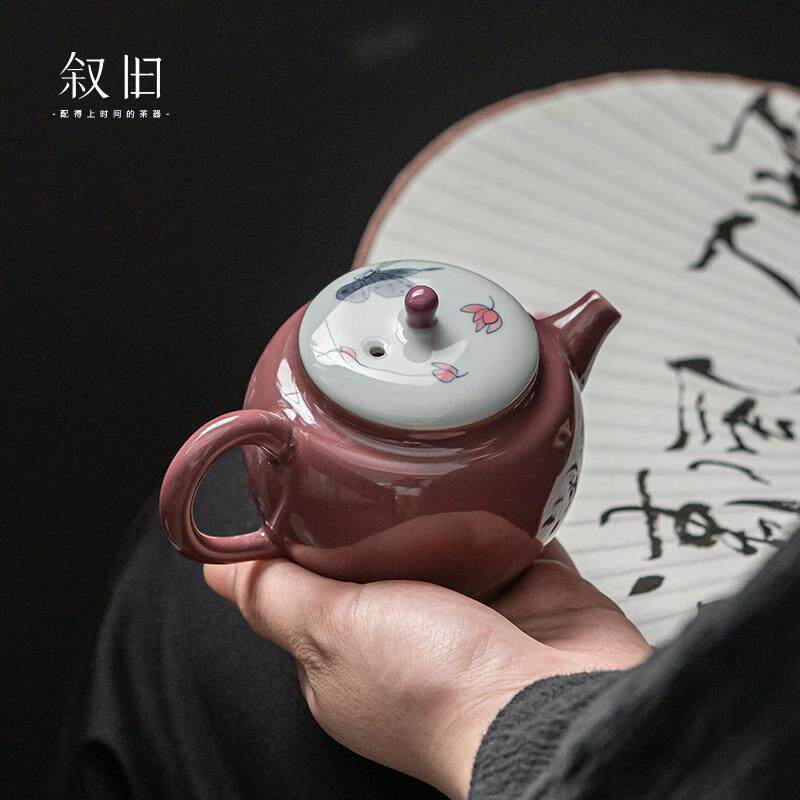 叙旧 葡萄紫手绘蝶栖赏客贵妃壶家用泡茶壶单个中式办公喝茶壶