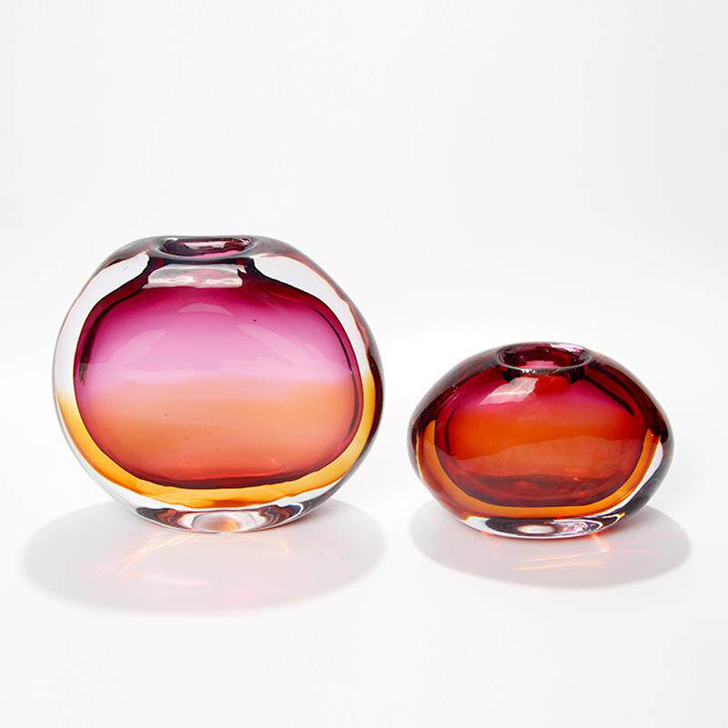 简约现代琥珀玫红双色玻璃花瓶客厅餐桌电视柜轻奢样板间软装饰品