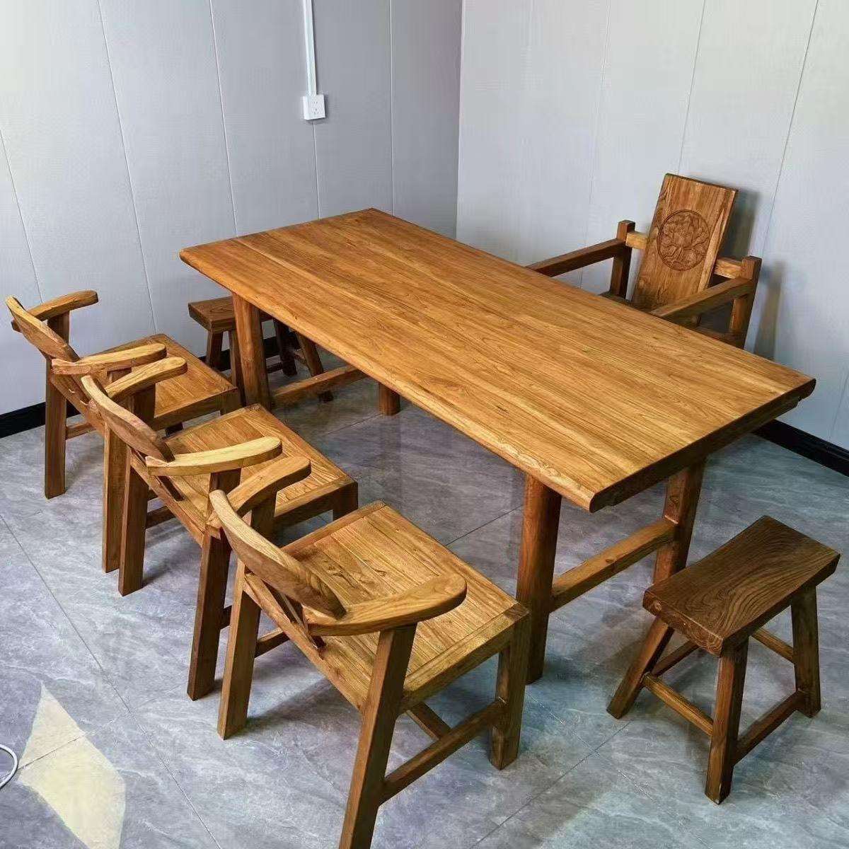 新中式老榆木大板桌办公室实木电脑桌学习桌家用餐桌吧台长条桌