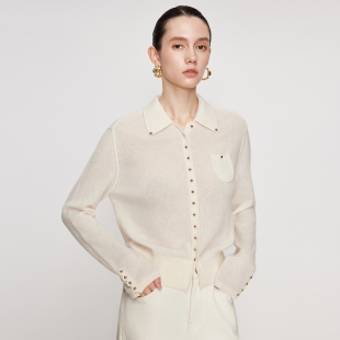 先后SHEIHOO 羊绒Polo领开衫精致女人味秋冬修身长袖外穿毛衣