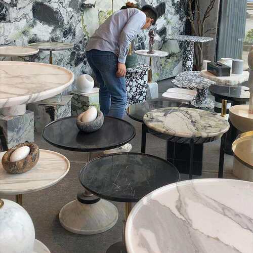 轻奢大理石边几角几小茶几客厅沙发边柜卧室床头柜极简圆形小桌子