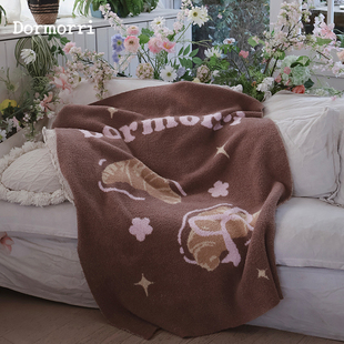 Dormorri躲梦里 半边绒牛角包盖毯粉棕色居家四季通用午睡毯