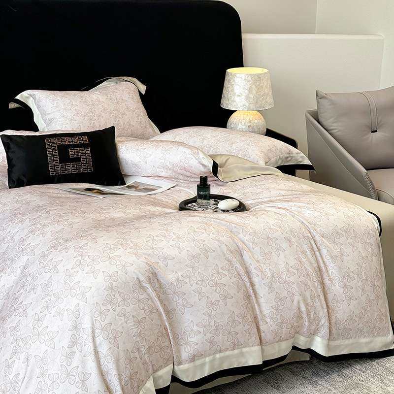 轻奢夏季60s兰精天丝四件套凉感丝滑蝴蝶印花被套床单1.8裸睡床