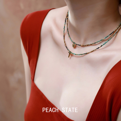 绿松石宝石串珠项链吊坠