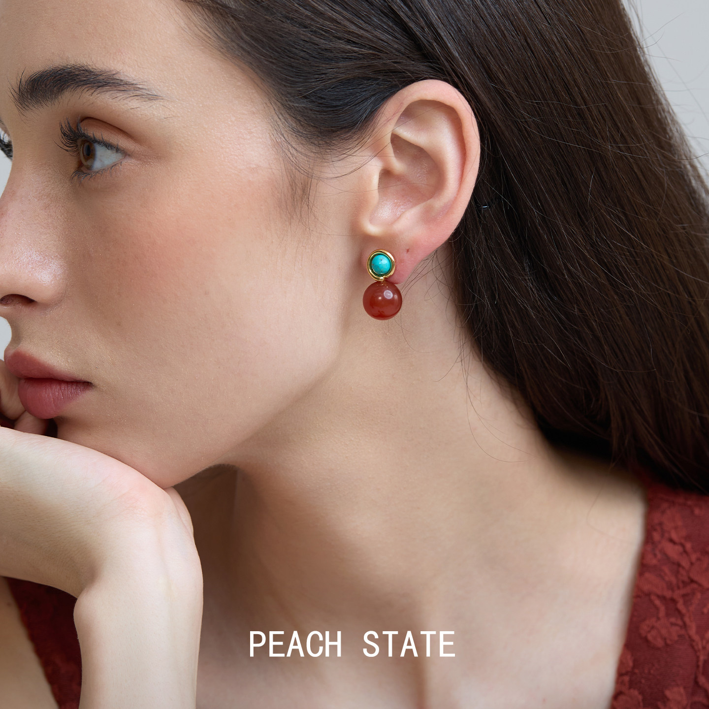 PEACHSTATE绿松石红玛瑙耳环