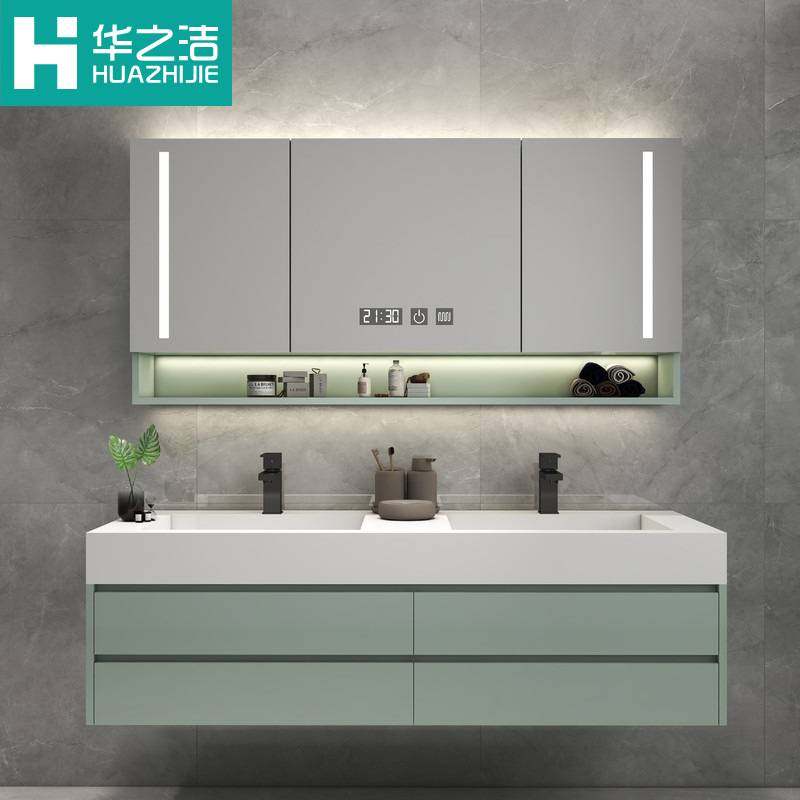 岩板一体双盆浴室柜组合轻奢智能现代简约洗手洗脸池卫生间洗漱台