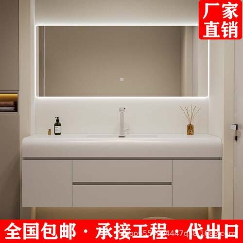 奶油风卫生间洗脸肤感可丽耐一体盆浴室柜洗漱台洗手池台盆柜组合