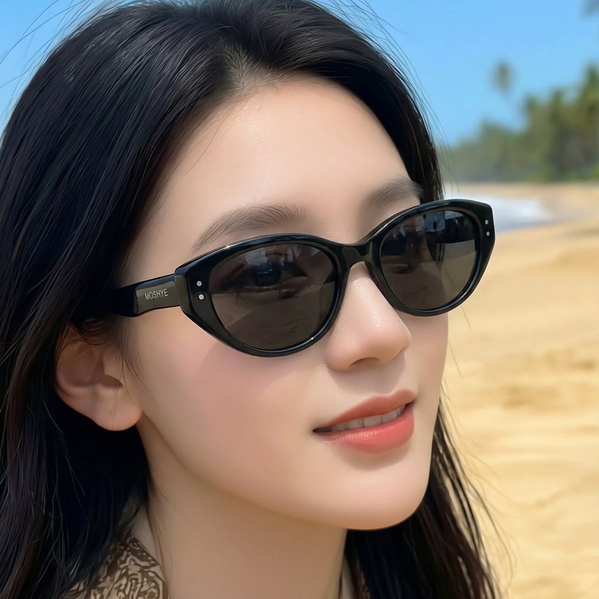 [送丝巾]MOSHYE墨上影复古修颜太阳镜女显脸小玳瑁猫眼防晒墨镜