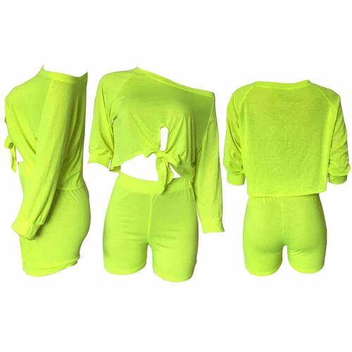 X9163 Fashion Off Shoulder Sleeve Crop Top Shorts Two Piece