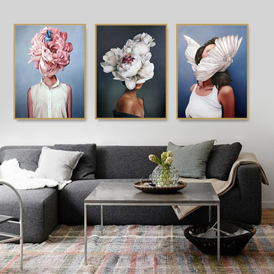 Modern Figure Lady Head Flower Picture Home Decor Nordic Can