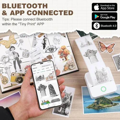 Thermal Mini Printer, Portable Inkless Sticker Maker,Bluetoo