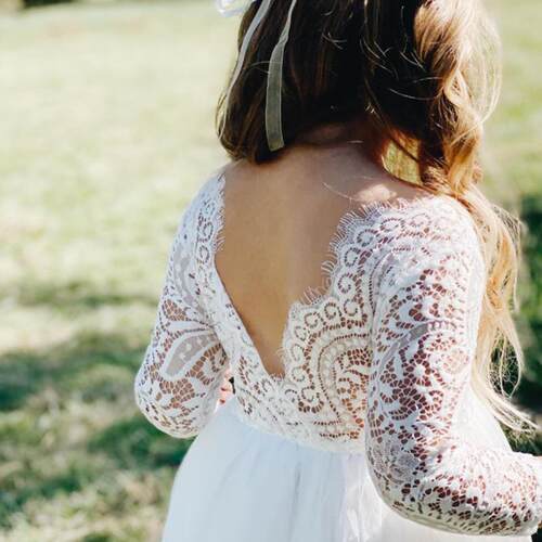 Plus Size Princess Party Lace Flower Girl Dress Baby Kids Su