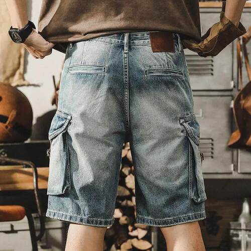 Summer Luxury Denim Jeans Mens Knee-Length Casual Loose Ret