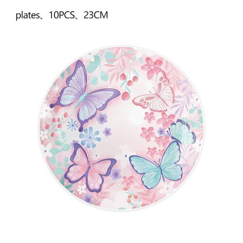 Pink Purple Butterfly Theme Party Paper Tableware Baby Showe
