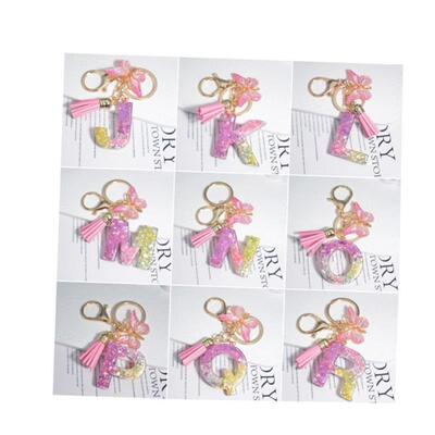 Cute Resin A-Z Initials Letter Keychain Pink Sparkle Butterf