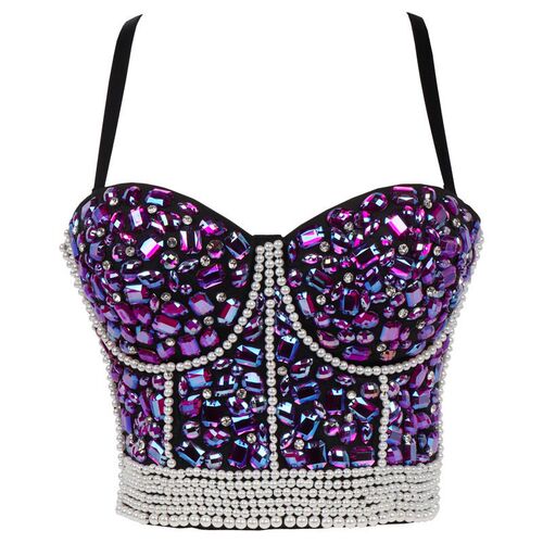 Rhinestone Diamond Sequin Tank Top Women Stage Party Shaper