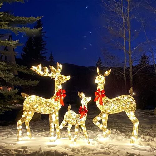 3pcs 2D Deer Christmas Decor LED Light Glowing Garden Decora