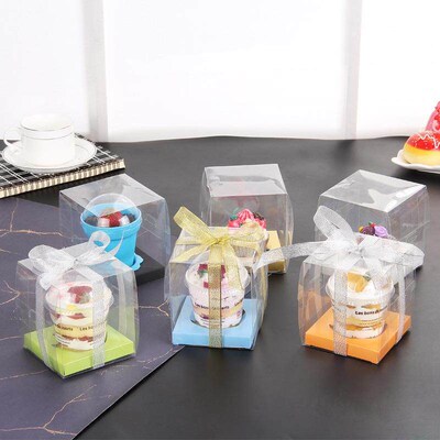 Cupcake packaging box full transparent PET single grain wood