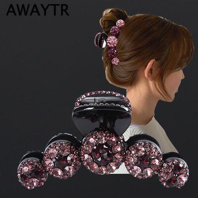 AWAYTR Big Rhinestone Hair Claws Crab Hairpins Crystal Hair
